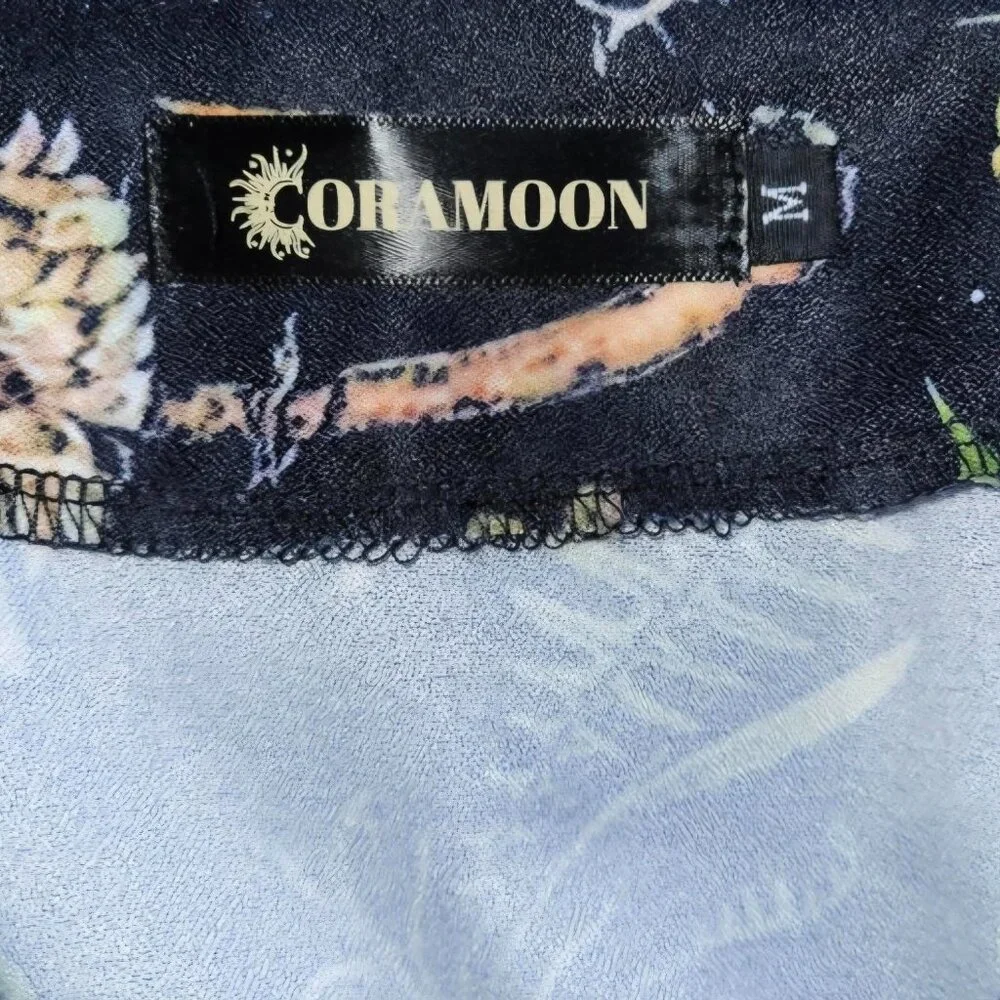 🍄50% CORAMOON Black Midi Dress Sz M Witch Print - Picture 7 of 8